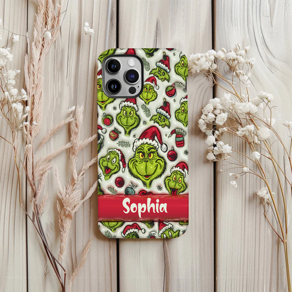 Coque de téléphone personnalisée avec motif étole de Noël et personnage vert