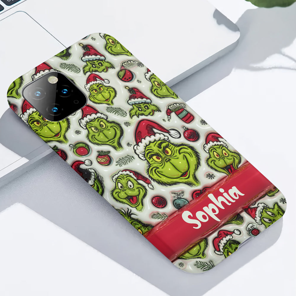 Coque de téléphone personnalisée avec motif étole de Noël et personnage vert
