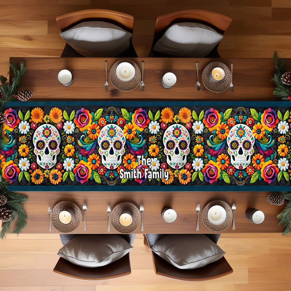 Chemin de table personnalisé en forme de crâne « Love Skulls »