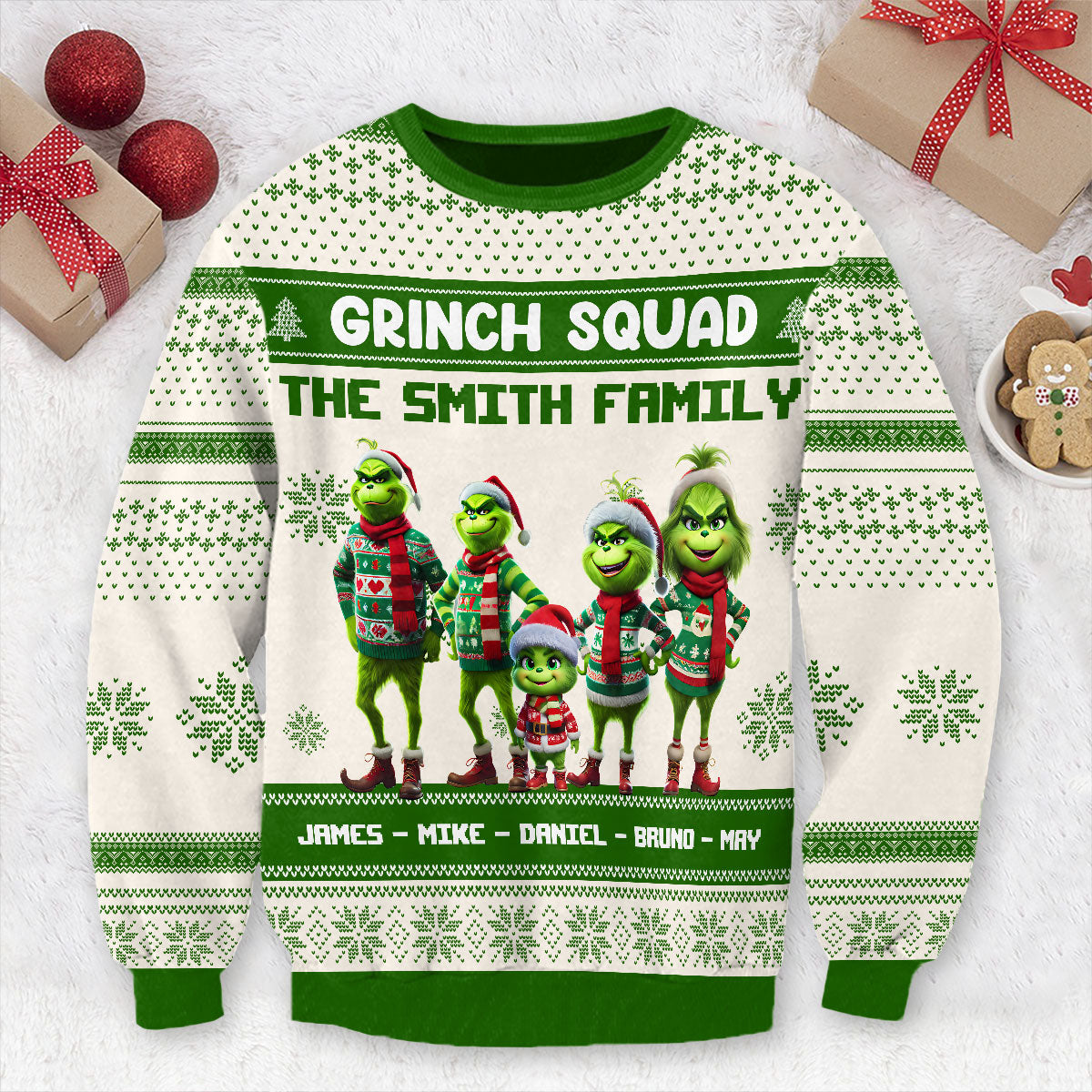 Équipe Grinch - Pull de Noël moche personnalisé avec étole