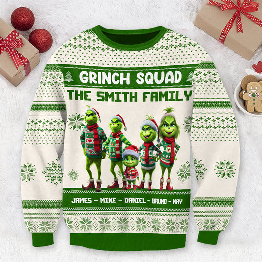 Équipe Grinch - Pull de Noël moche personnalisé avec étole