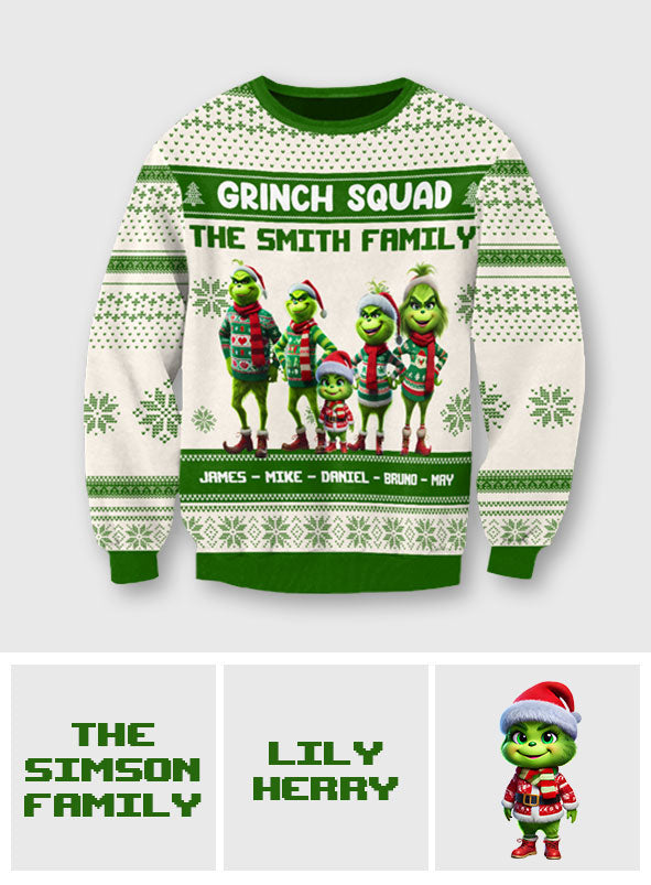 Équipe Grinch - Pull de Noël moche personnalisé avec étole