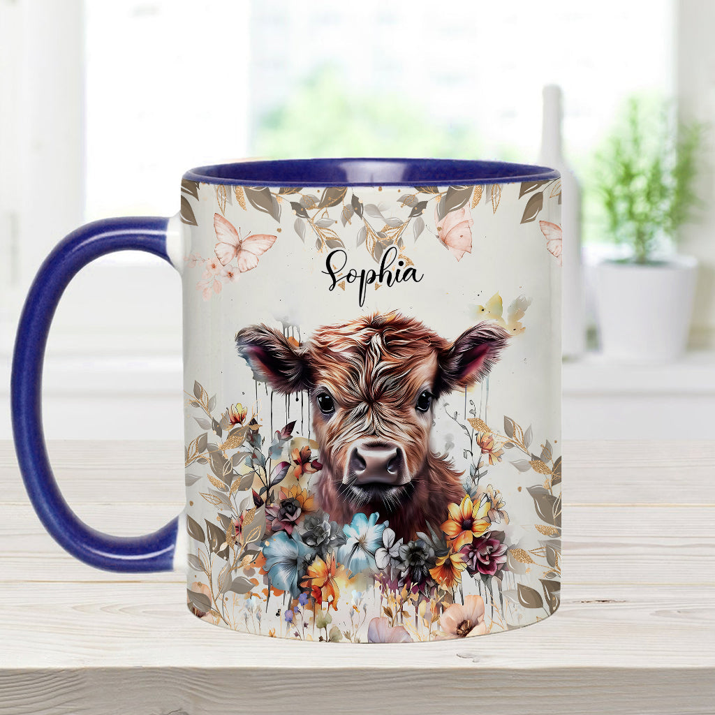 Mug personnalisé à motif vache florale