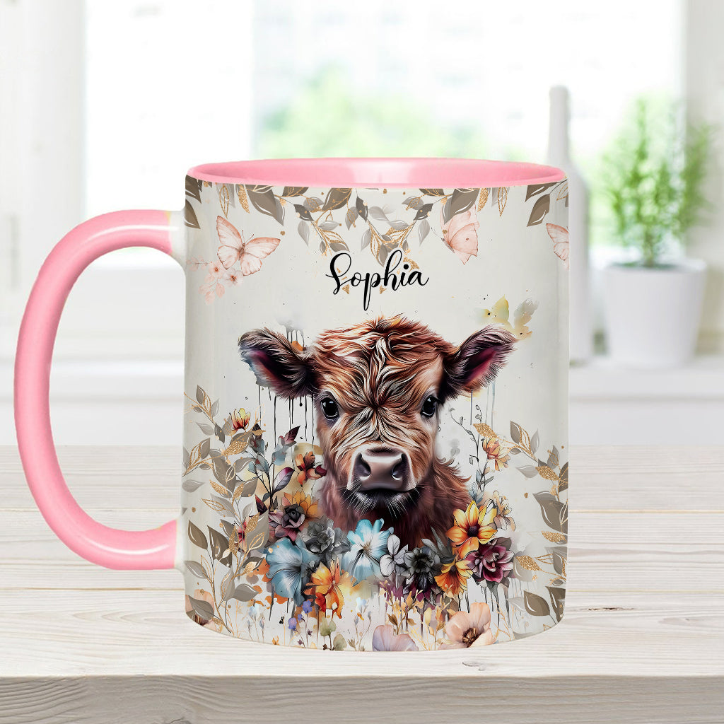 Mug personnalisé à motif vache florale