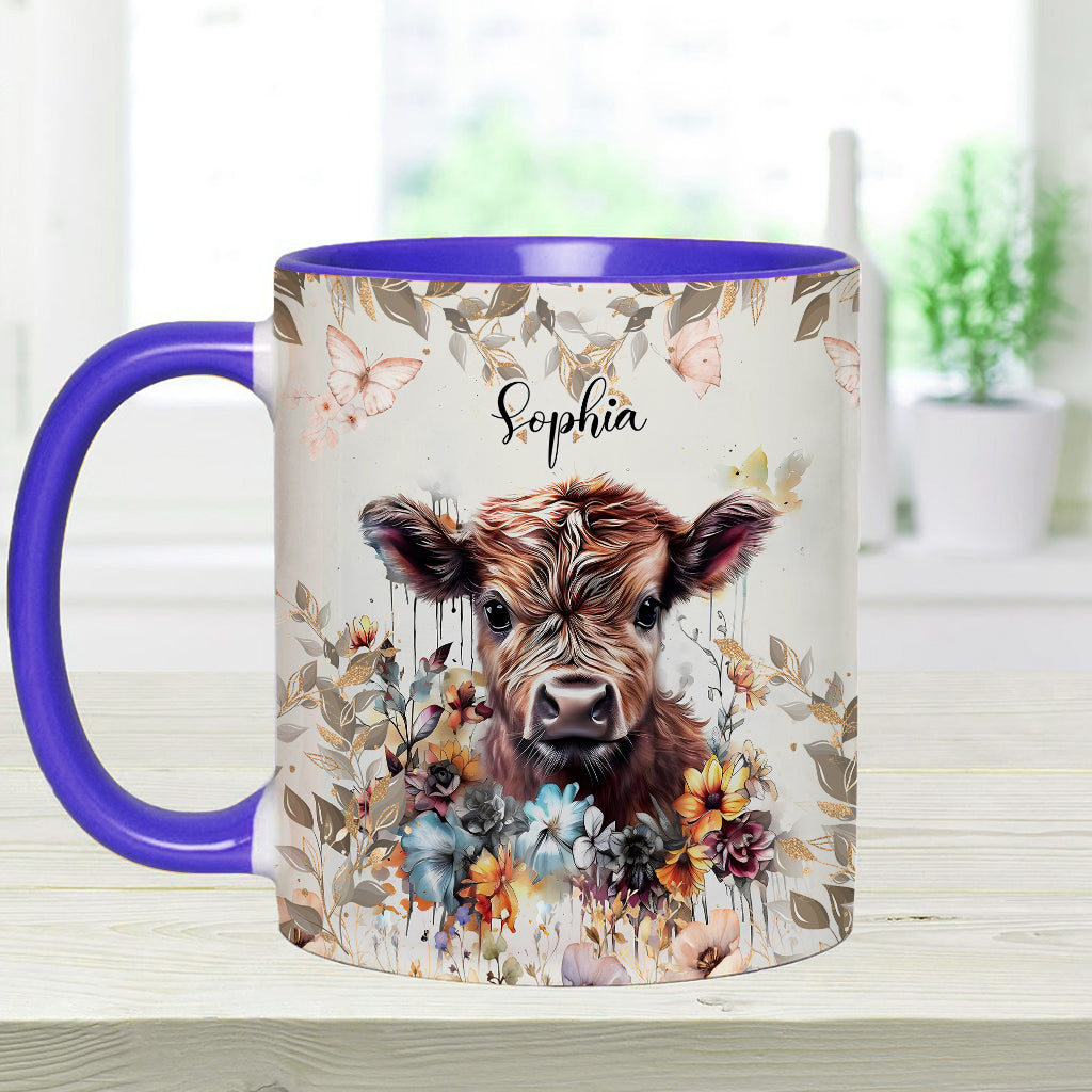 Mug personnalisé à motif vache florale