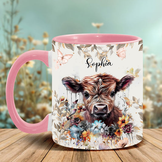 Mug personnalisé à motif vache florale