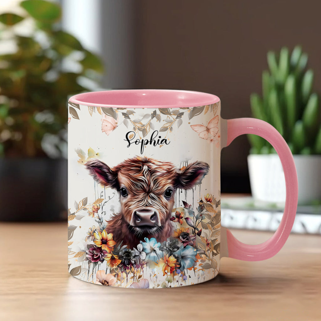 Mug personnalisé à motif vache florale