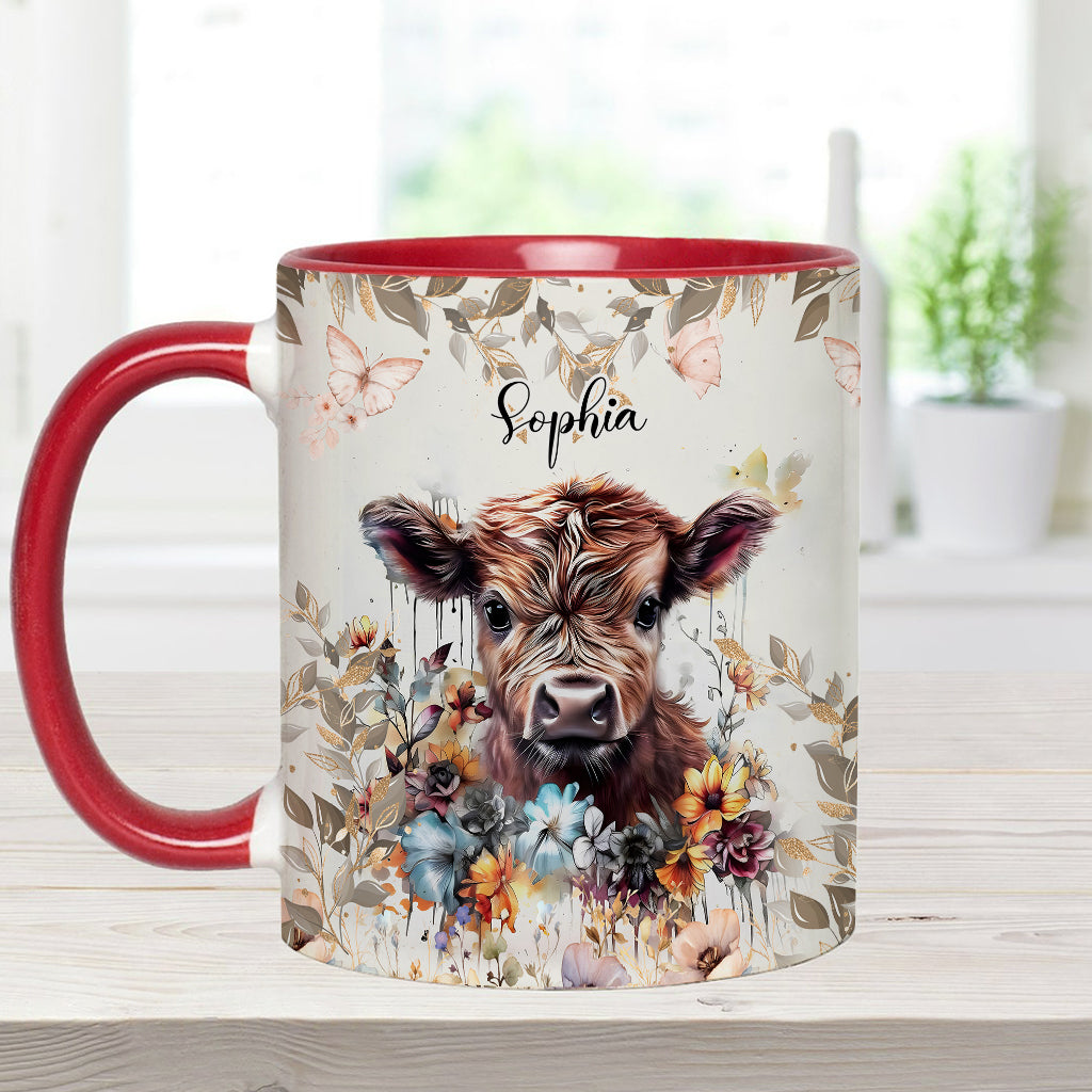 Mug personnalisé à motif vache florale