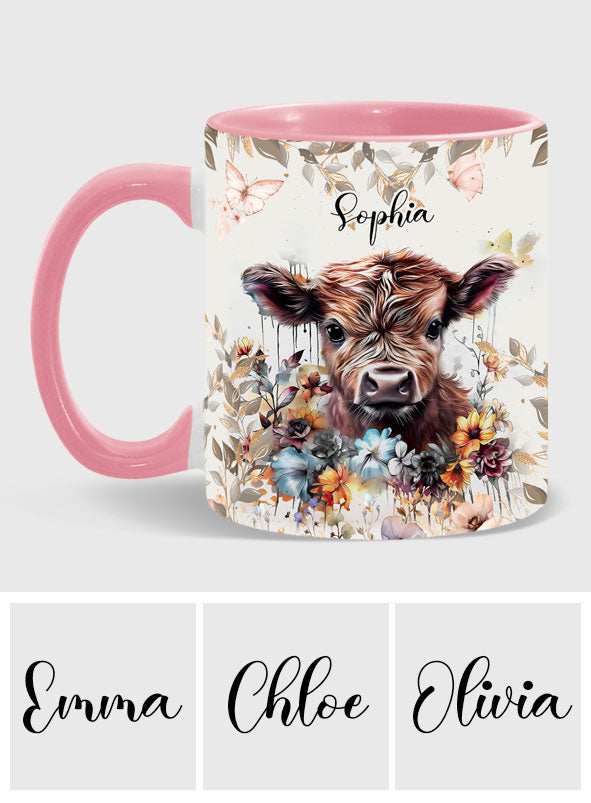 Mug personnalisé à motif vache florale