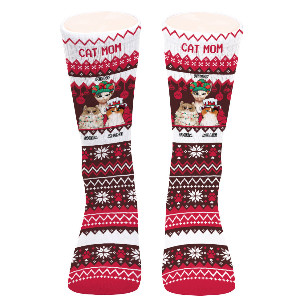 Maman chat/Maman chien/Maman à fourrure/Papa ​​chat/Papa ​​chien - Chaussettes personnalisées à motifs moches pour chiens