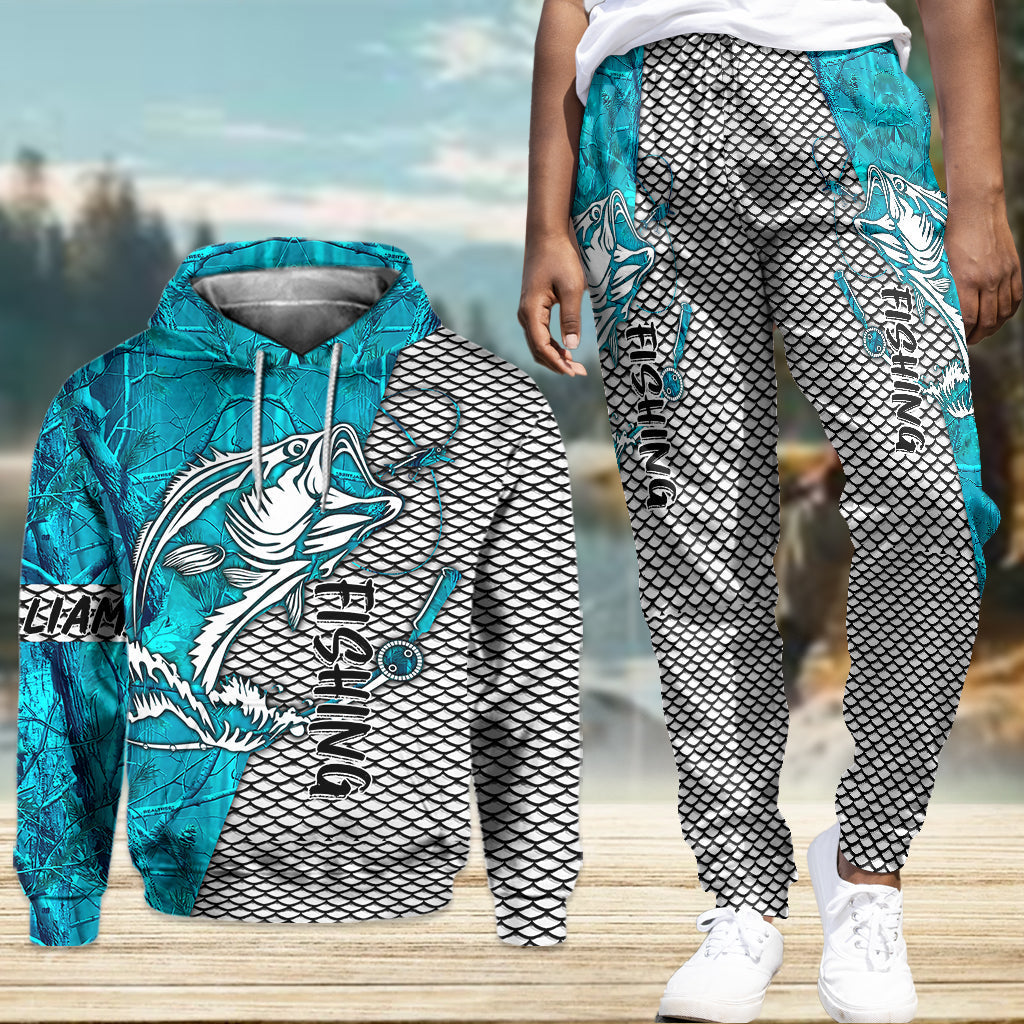 Passionné de pêche ? Sweat à capuche et pantalon de survêtement personnalisés sur le thème de la pêche
