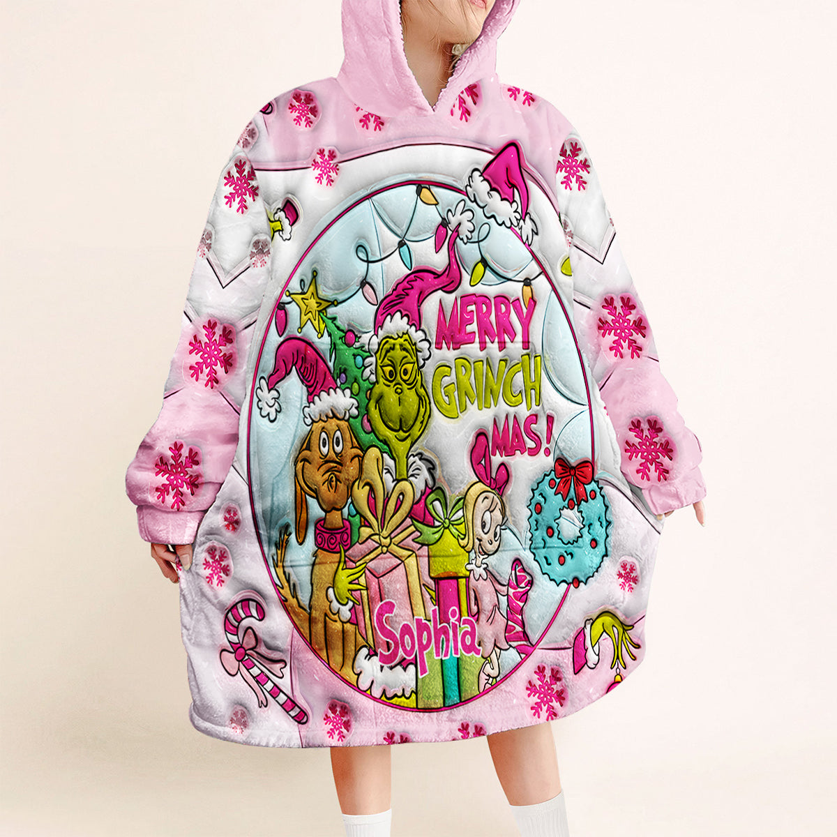 Joyeux Grinchmas - Couverture de Noël personnalisée à capuche