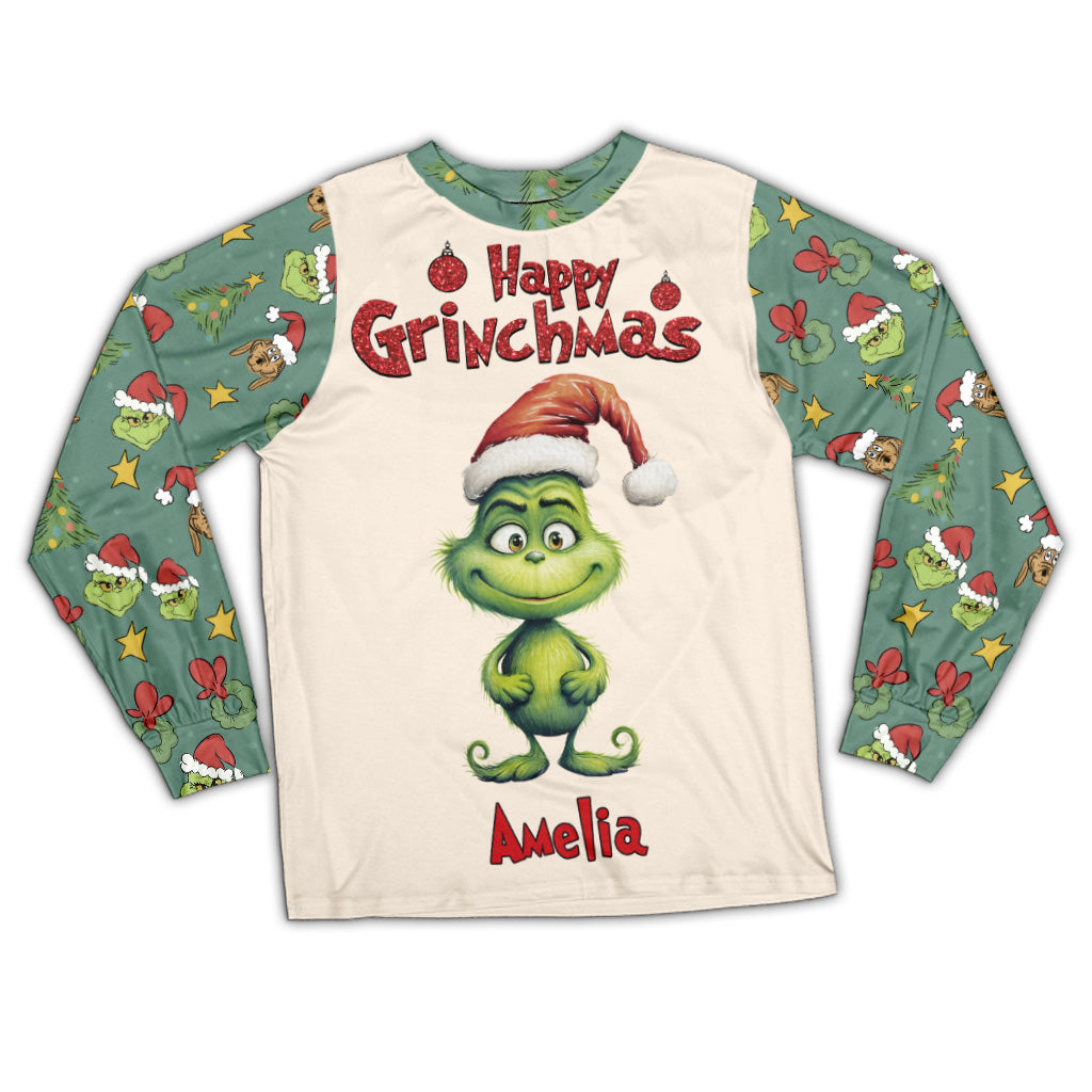 Joyeux Grinchmas - Ensemble pyjama de Noël personnalisé avec étole