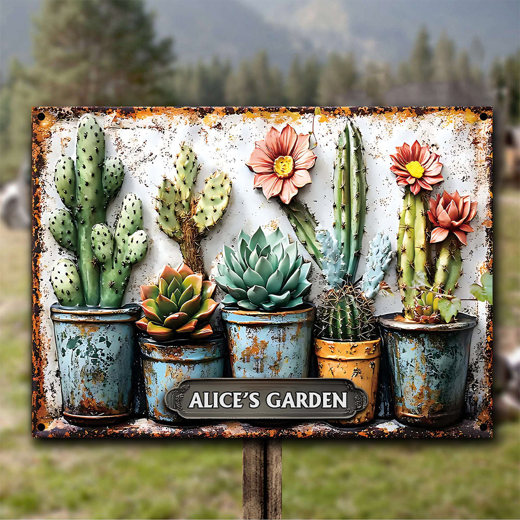 My Garden - Personalized Cactus Rectangle Metal Sign