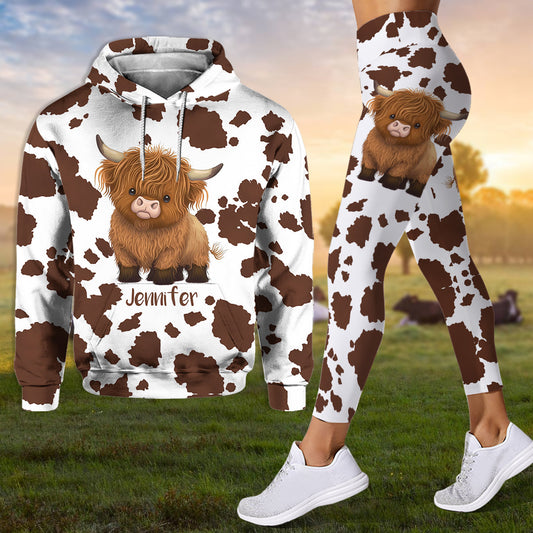 Juste une fille qui aime les vaches des Highlands - Sweat à capuche et legging personnalisés avec motif vache des Highlands