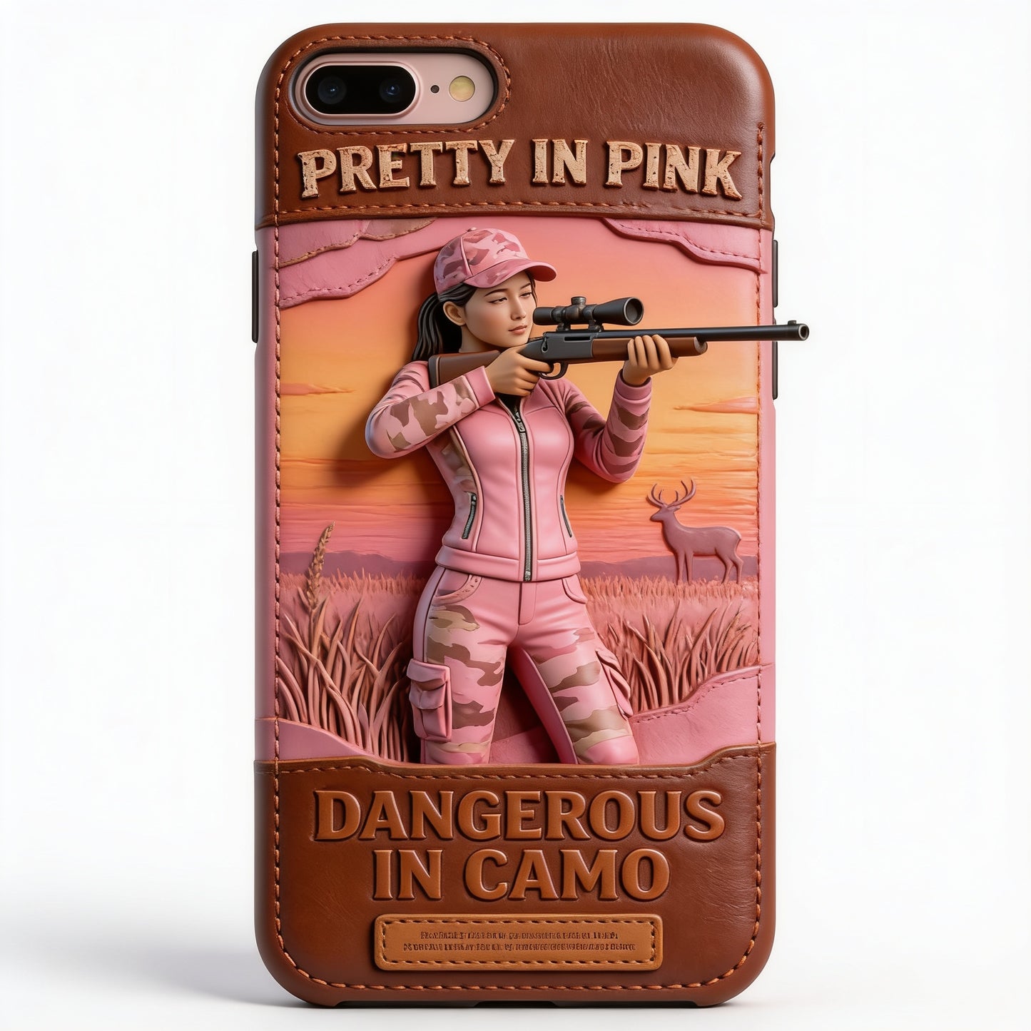 Custom Any Photo Dangerous In Camo - Personalized Hunting Leather Phone Case