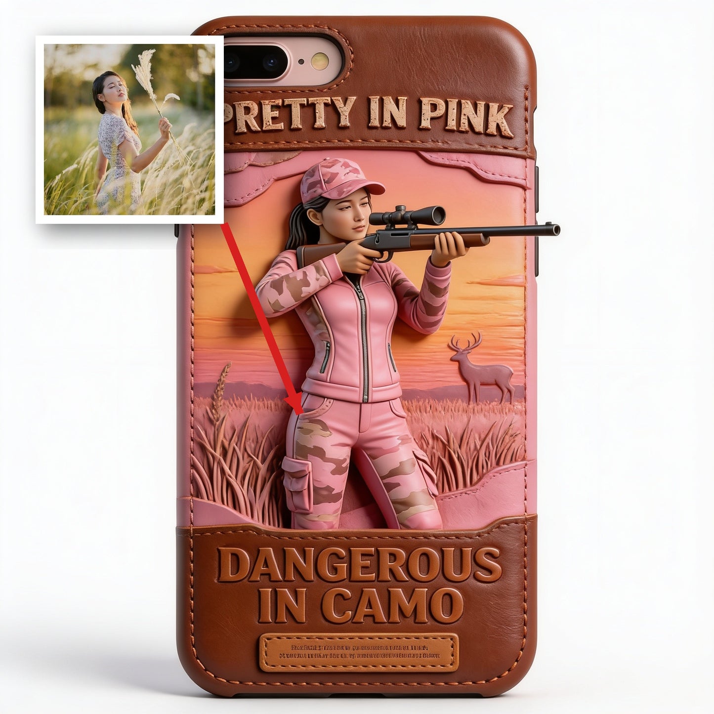 Custom Any Photo Dangerous In Camo - Personalized Hunting Leather Phone Case