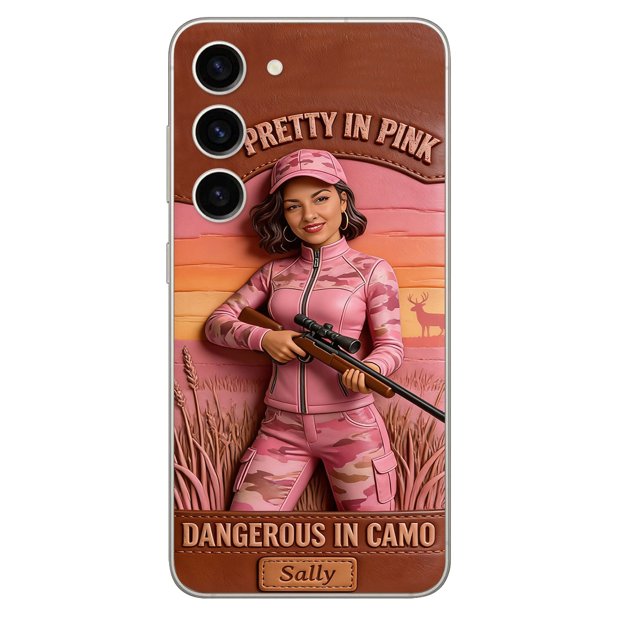 Custom Any Photo Dangerous In Camo - Personalized Hunting Leather Phone Case