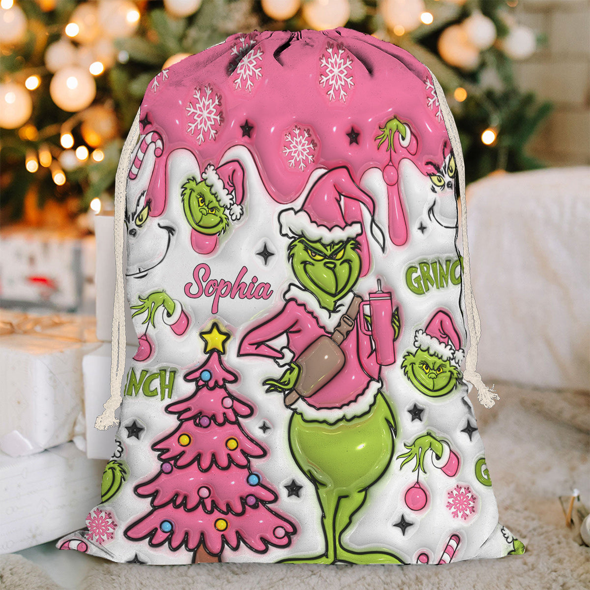 Merry Grinchmas - Personalized Stole Christmas Drawstring Tote Bag