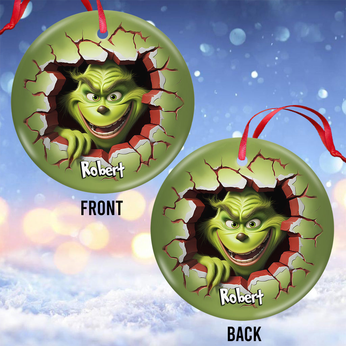 Merry Grinchmas - Personalized Stole Christmas Ceramic Circle Ornament