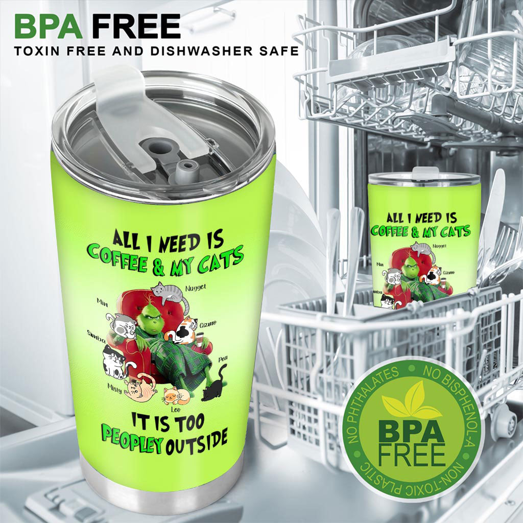 All I Need Is Coffee And My Cats - Personalized Stole Christmas Tumbler