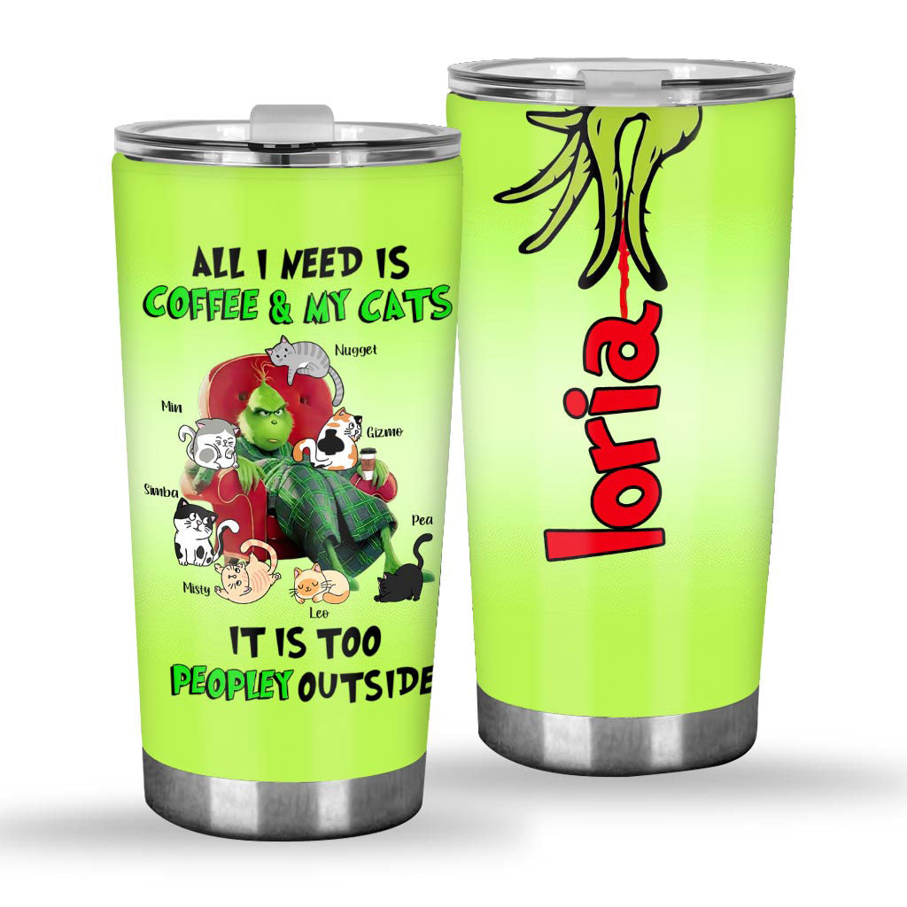 All I Need Is Coffee And My Cats - Personalized Stole Christmas Tumbler