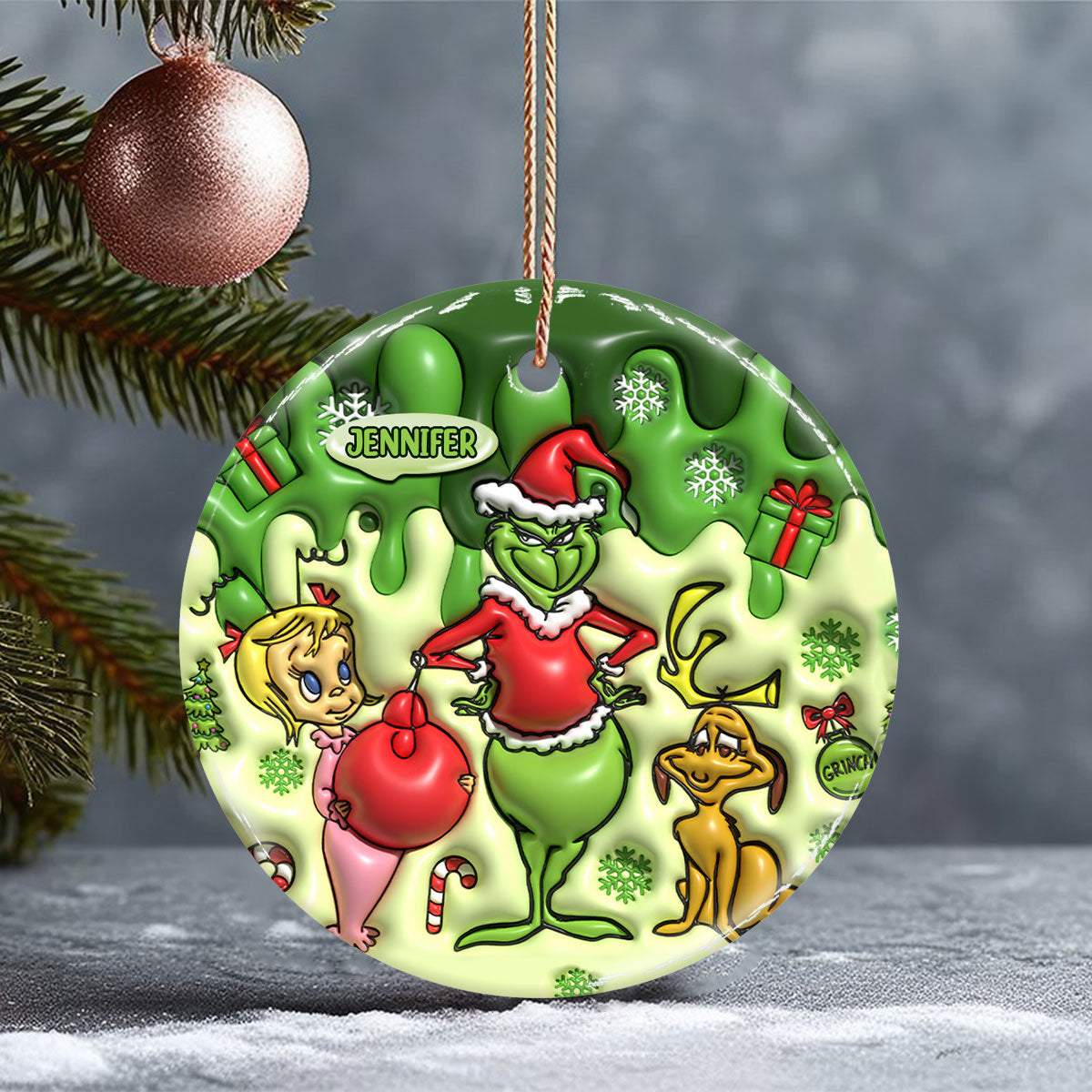 Merry Christmas - Personalized Stole Christmas Ceramic Circle Ornament