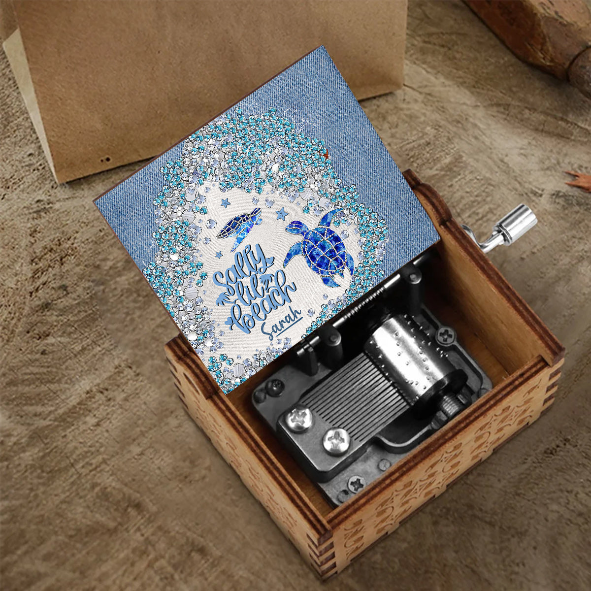 Turtle Bling - Personalized Turtle Hand Crank Music Box