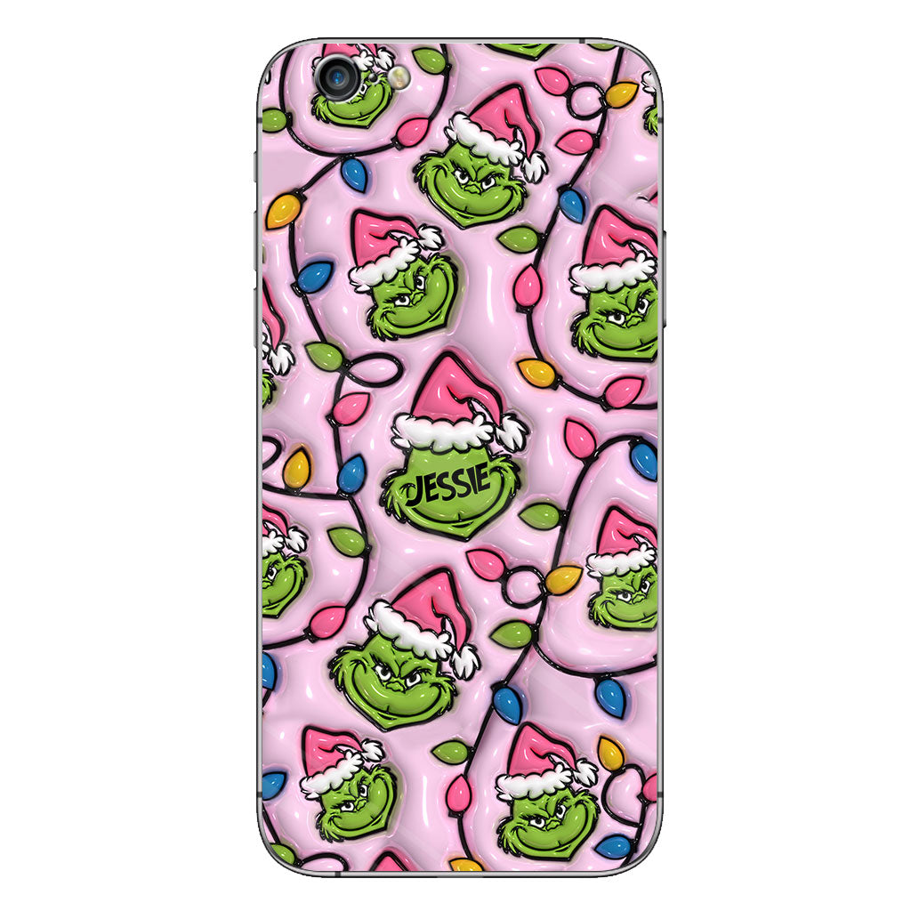Étui de téléphone personnalisé vert et rose - motif étole de Noël