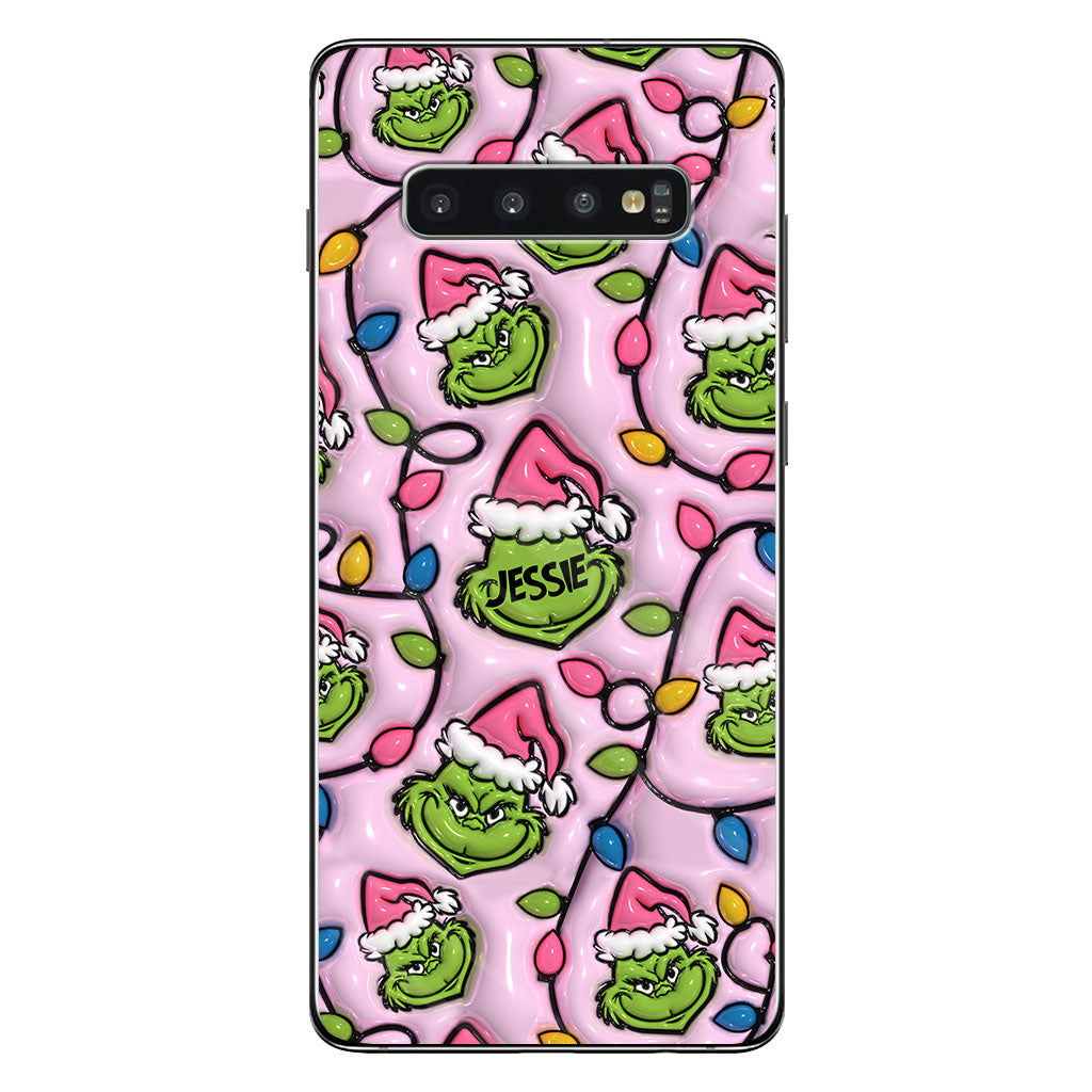 Étui de téléphone personnalisé vert et rose - motif étole de Noël