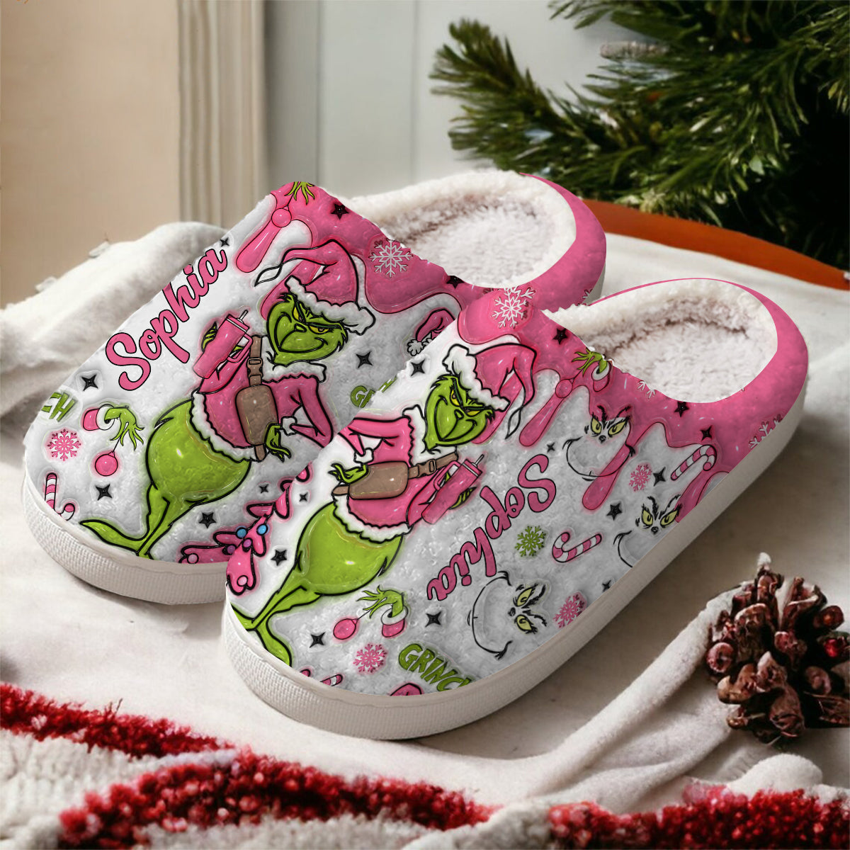 Joyeux Grinchmas - Étole de Noël personnalisée - Pantoufles de Noël