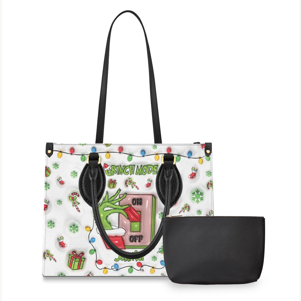 Christmas Mode On - Personalized Stole Christmas Leather Handbag