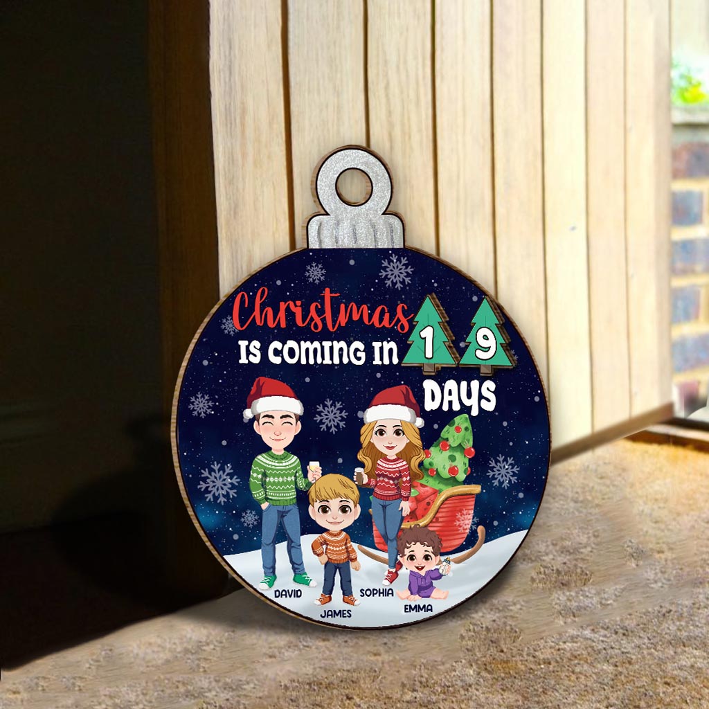 Noël approche - Panneau en bois saisonnier personnalisable pour toute la famille