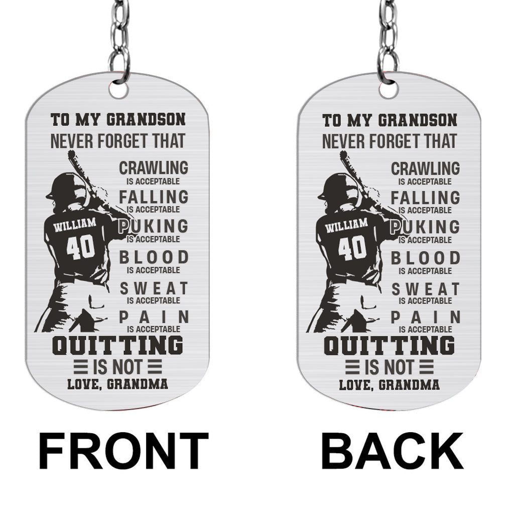 À mon fils : Ramper, c’est bien ! – Porte-clés personnalisé en acier inoxydable, cadeau de baseball pour fils, frère, petit-fils, papa