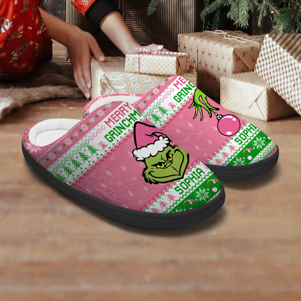 Joyeux Grinchmas - Étole de Noël personnalisée - Pantoufles de Noël