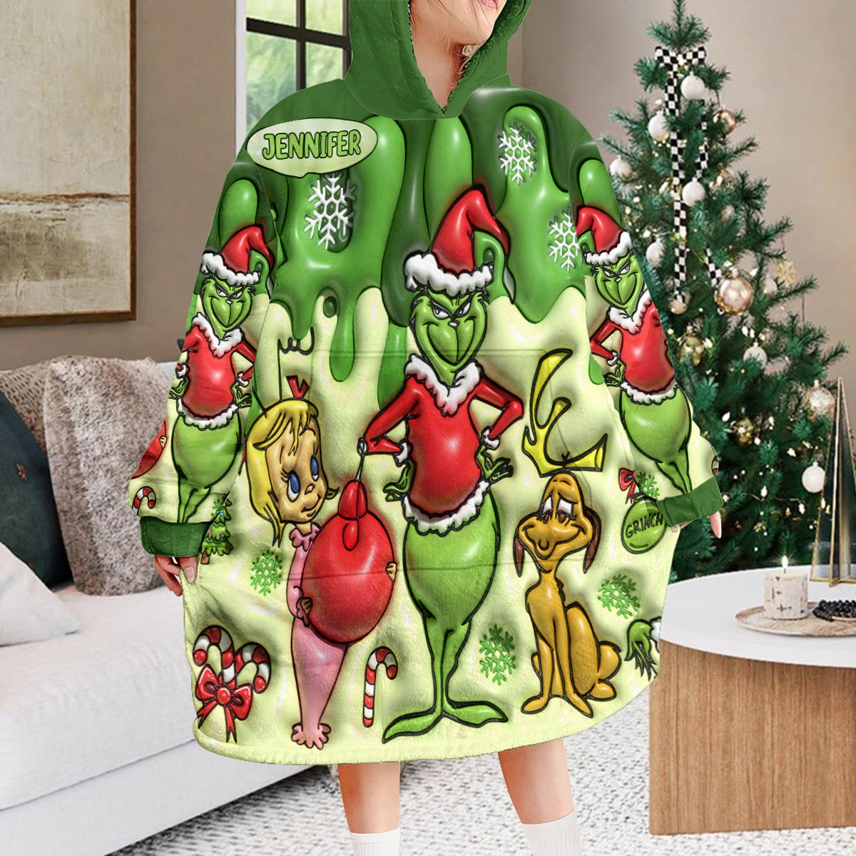 Joyeux Grinchmas - Couverture de Noël personnalisée à capuche