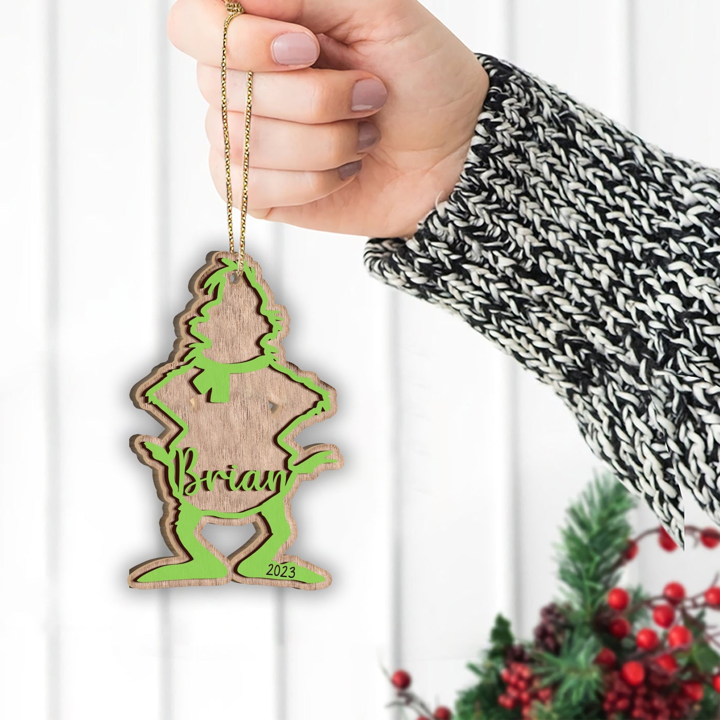 Merry Grinchmas - Personalized Stole Christmas 2 Layered Piece Ornament