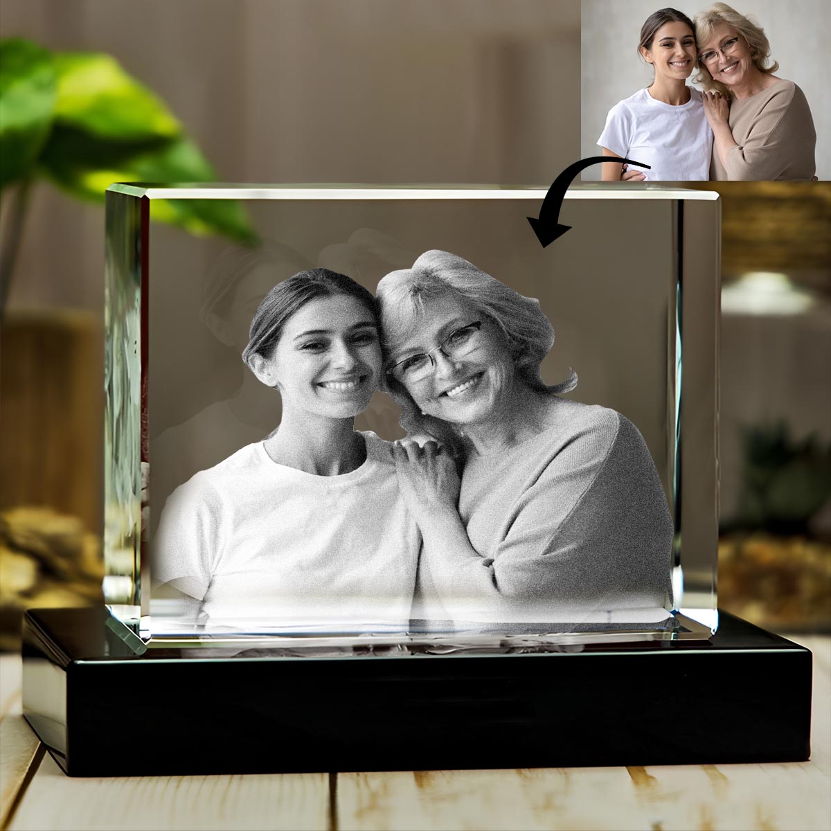 Heureuse d'être appelée grand-mère - Cadeau pour grand-mère - Lampe en cristal cubique 3D gravée au laser et personnalisée