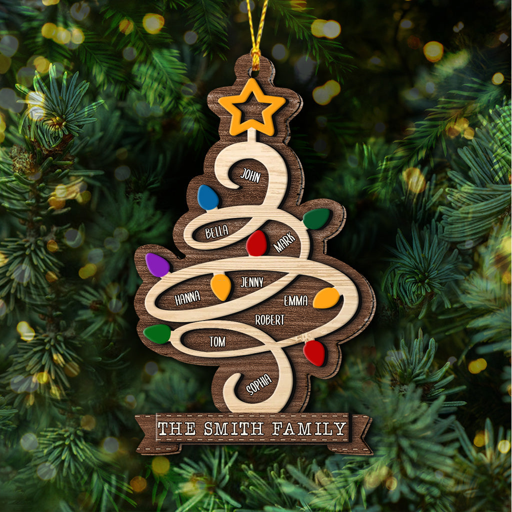 Family Name Christmas Tree - Personalized Family Layered Wood Ornament
