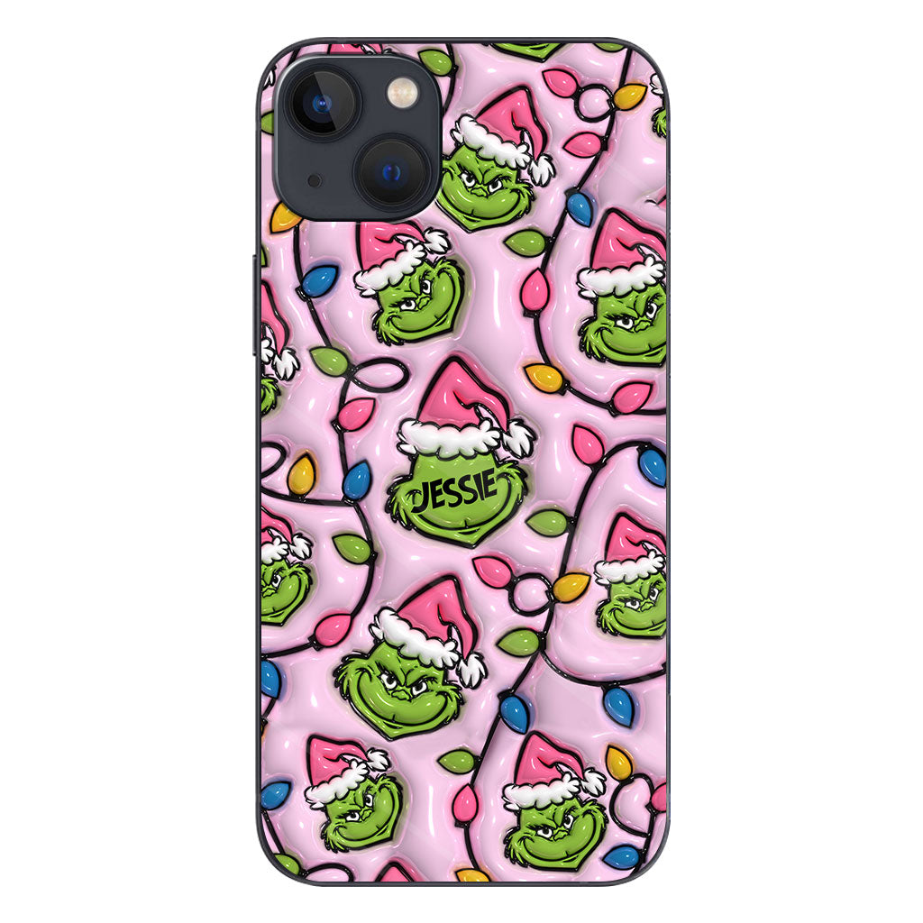 Étui de téléphone personnalisé vert et rose - motif étole de Noël