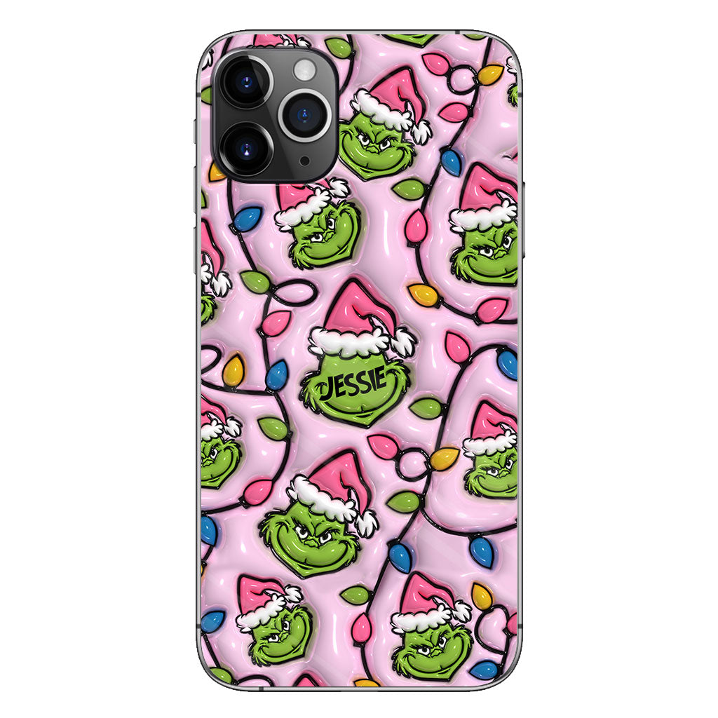 Étui de téléphone personnalisé vert et rose - motif étole de Noël