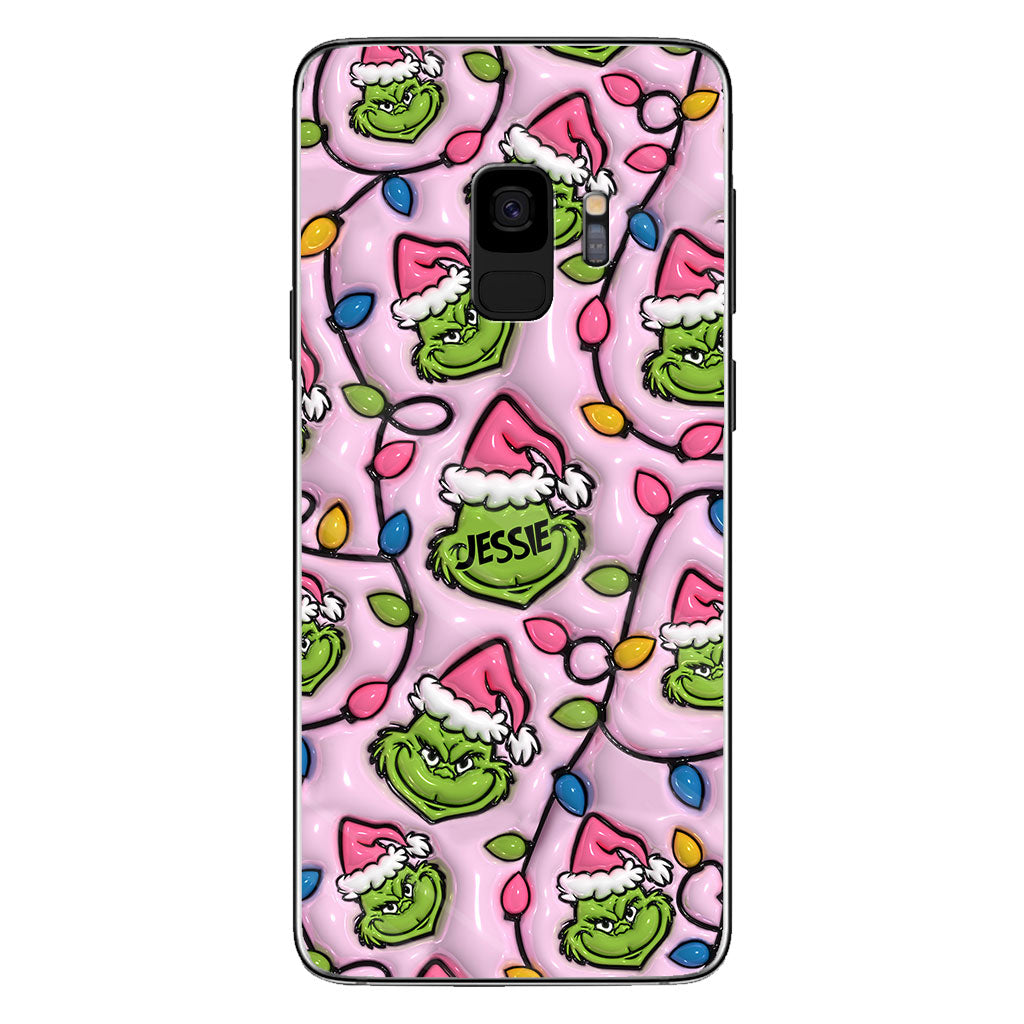 Étui de téléphone personnalisé vert et rose - motif étole de Noël