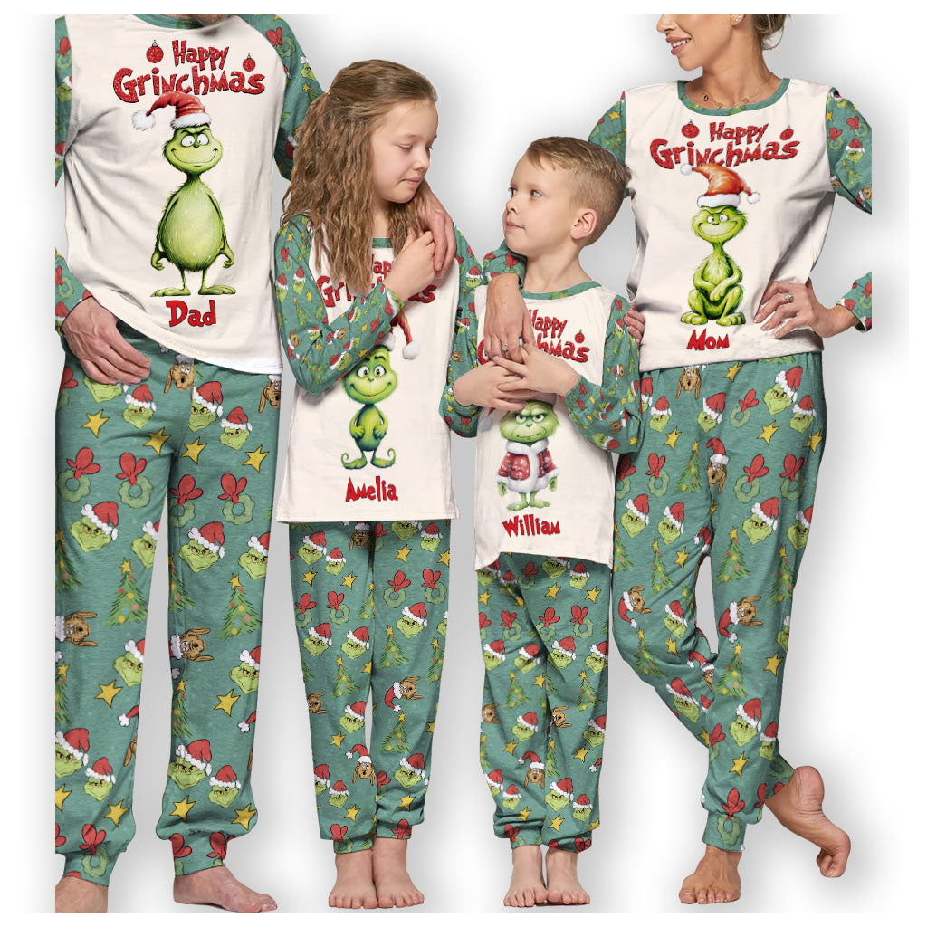 Joyeux Grinchmas - Ensemble pyjama de Noël personnalisé avec étole