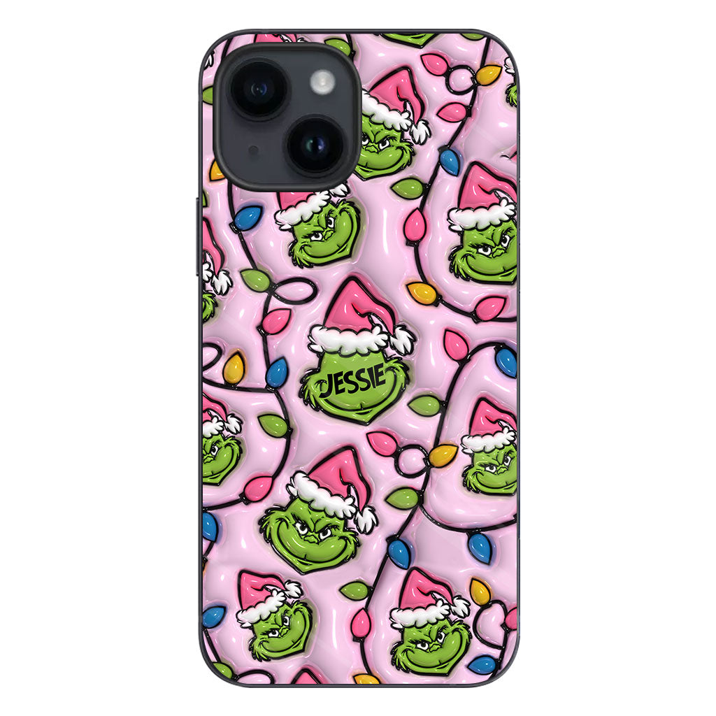 Étui de téléphone personnalisé vert et rose - motif étole de Noël