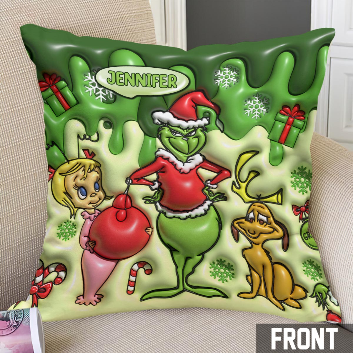 Joyeux Noël - Coussin décoratif personnalisé avec étole de Noël