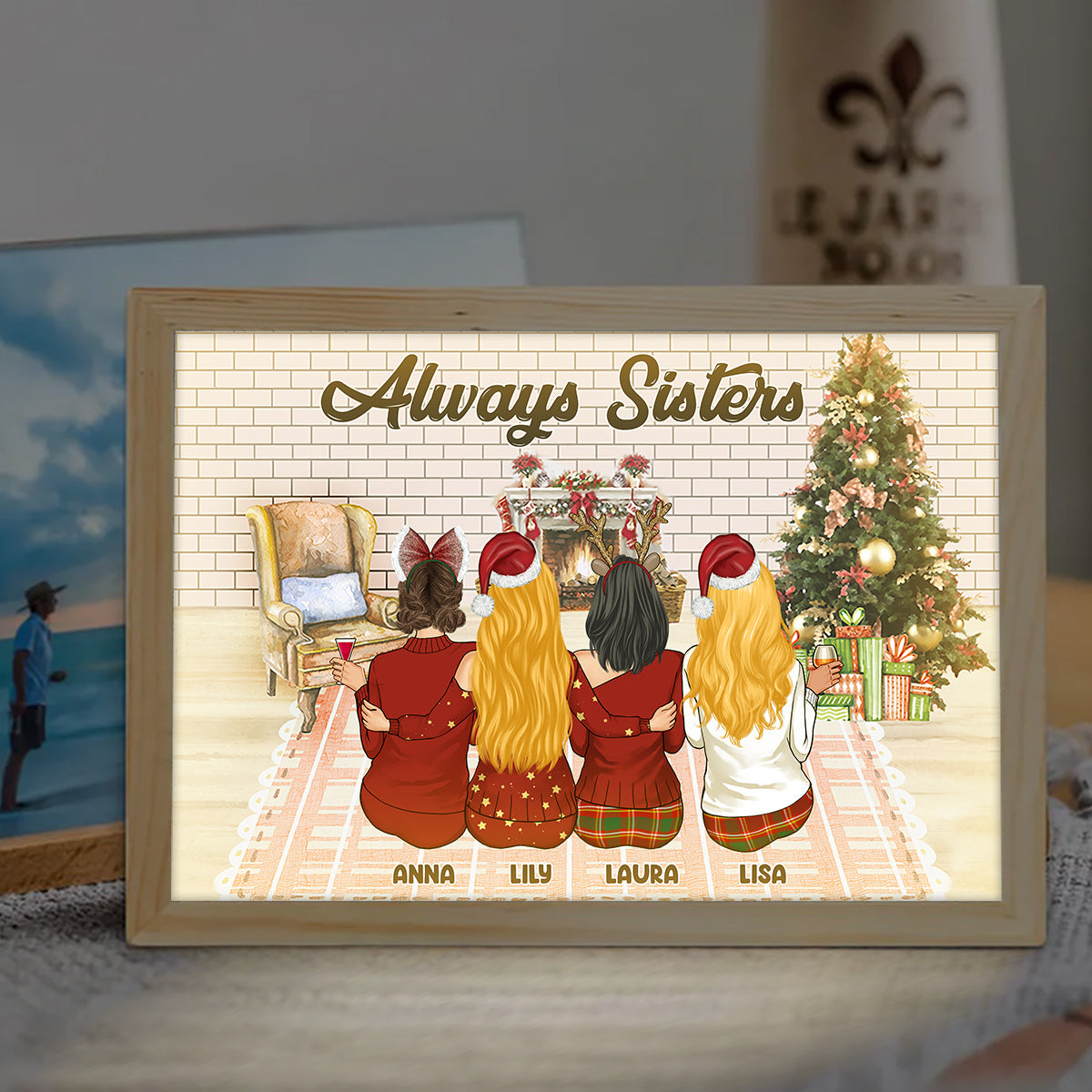 Toujours ma sœur - Cadre photo lumineux personnalisé pour la famille