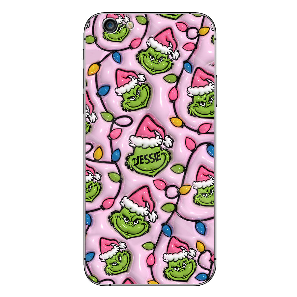 Étui de téléphone personnalisé vert et rose - motif étole de Noël