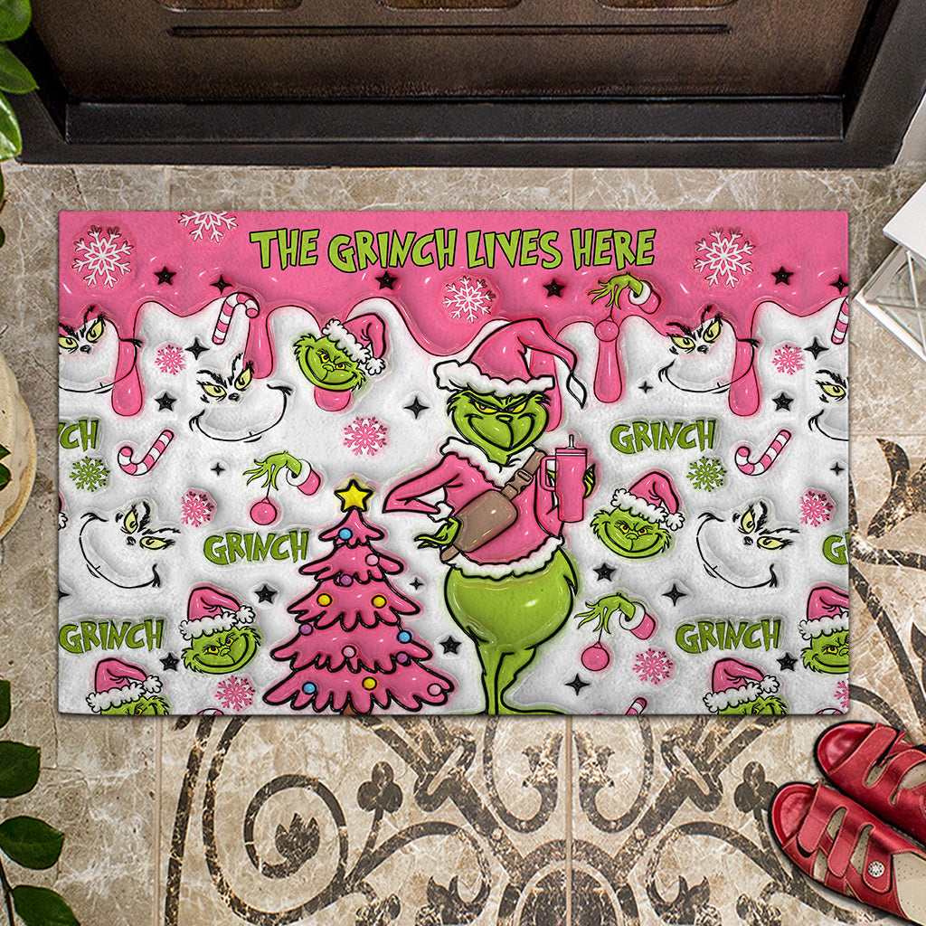 Le Grinch vit ici - Paillasson de porte personnalisé « Étole de Noël »