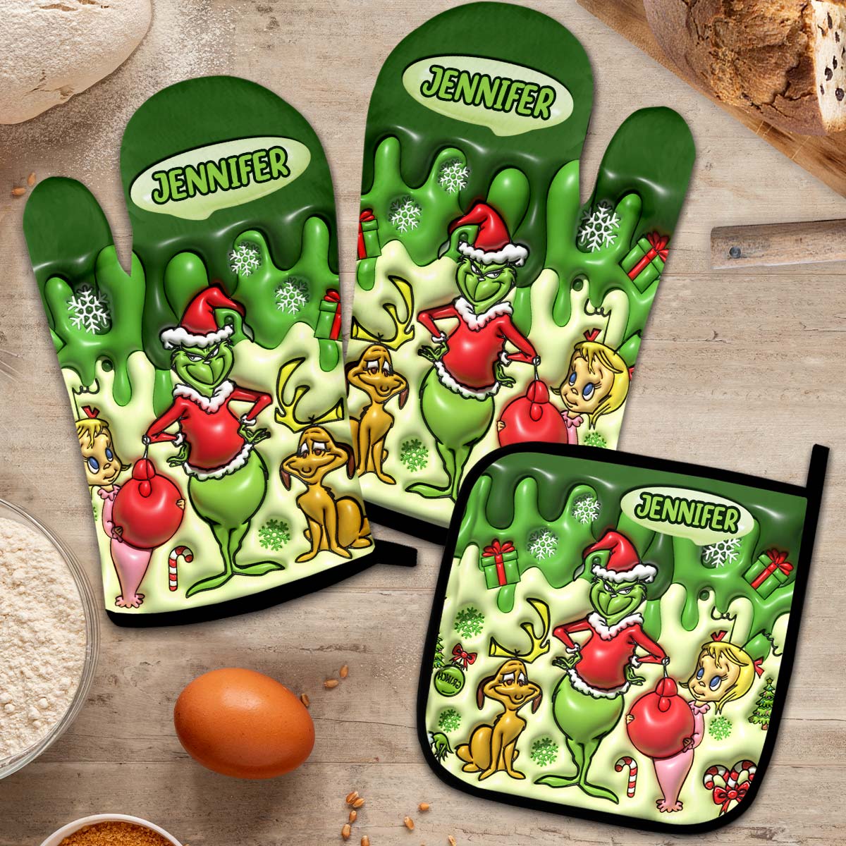 Merry Chrisrtmas - Personalized Stole Christmas Oven Mitts & Pot Holder Set
