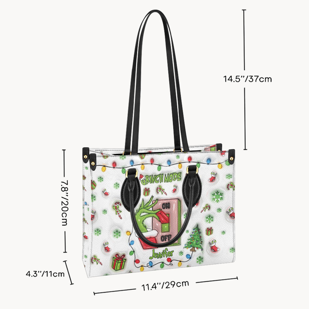 Christmas Mode On - Personalized Stole Christmas Leather Handbag